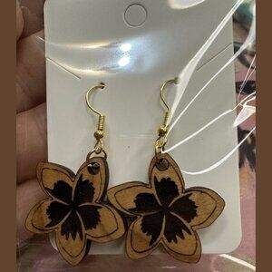 Laser-Engraved Plumeria Wooden Earrings